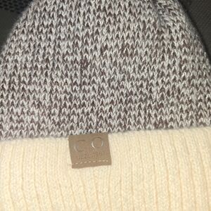 CO Two-Tone Knit Beanie in Cream and Brown